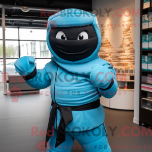 Cyaan Ninja-mascottekostuum...
