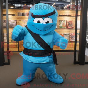 Cyaan Ninja-mascottekostuum...