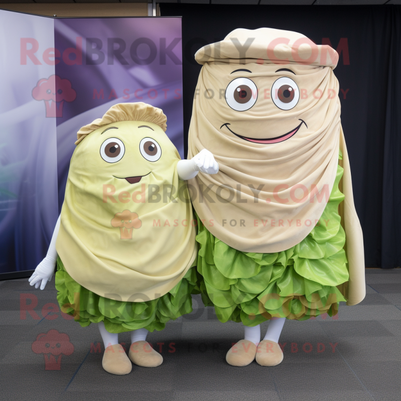 Beige Corned Beef And Cabbage mascot costume character dressed with a Wrap Skirt and Rings Beige Corned Beef And Cabbage mascot costume character dressed with a Wrap Skirt and Rings