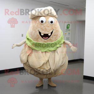 Beige Corned Beef And Cabbage mascot costume character dressed with a Wrap Skirt and Rings