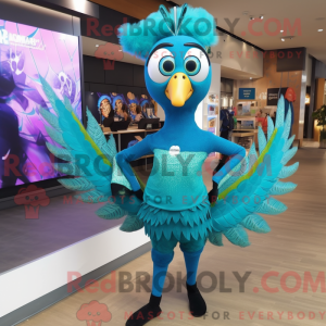 Cyan Peacock maskot kostume...