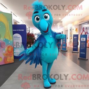 Cyan Peacock mascot costume...