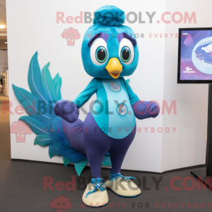 Cyan Peacock maskot kostume...