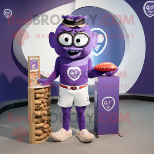 Purple Love Letter mascot costume character dressed with a Board Shorts and Rings