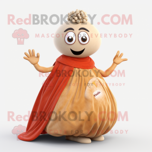 Tan Shakshuka mascot costume character dressed with a Ball Gown and Mittens