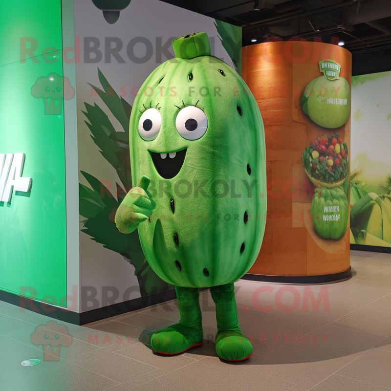 Green Watermelon mascot costume character dressed with a Jeggings and Watches