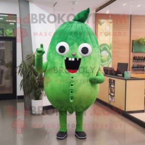 Green Watermelon mascot costume character dressed with a Jeggings and Watches