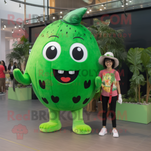 Green Watermelon mascot costume character dressed with a Jeggings and Watches