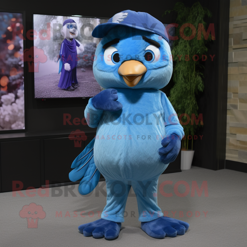 Blue Blue Jay mascot costume character dressed with a Romper and Beanies