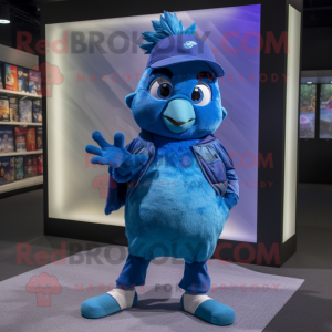 Blue Blue Jay mascot costume character dressed with a Romper and Beanies