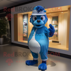 Blue Blue Jay mascot costume character dressed with a Romper and Beanies