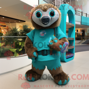Teal Sloth maskotdraktfigur...