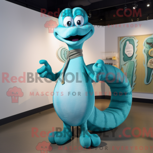 Cyan Snake maskotdraktfigur...