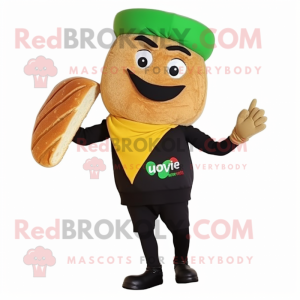 Olive Croissant mascot costume character dressed with a Vest and Beanies