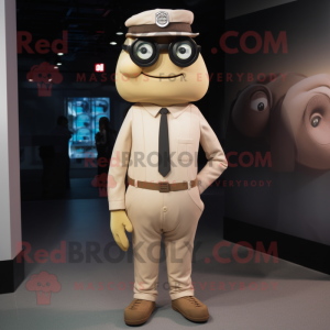 Beige Cyclops mascot costume character dressed with a Suit Pants and Caps