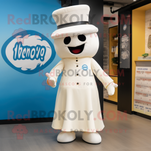 Cream Pho mascot costume character dressed with a Culottes and Hat pins