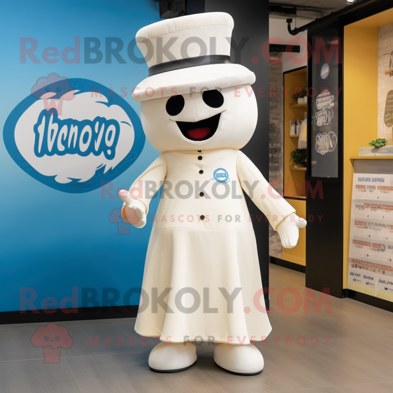 Cream Pho mascot costume character dressed with a Culottes and Hat pins Cream Pho mascot costume character dressed with a Culottes and Hat pins