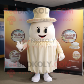 Cream Pho mascot costume character dressed with a Culottes and Hat pins