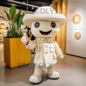 Cream Pho mascot costume character dressed with a Culottes and Hat pins