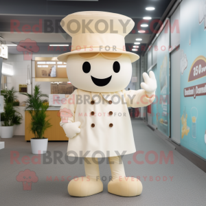 Cream Pho mascot costume character dressed with a Culottes and Hat pins