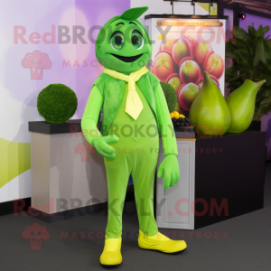 Lime Green Grape mascot costume character dressed with a Suit and Shoe laces