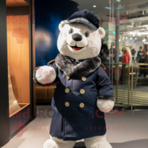 Navy Bear mascot costume character dressed with a Parka and Scarf clips