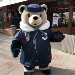 Navy Bear mascot costume character dressed with a Parka and Scarf clips