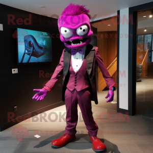 Magenta Undead mascot costume character dressed with a Suit Pants and Bow ties