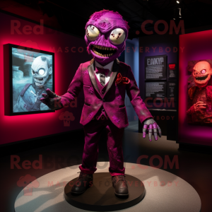 Magenta Undead mascot costume character dressed with a Suit Pants and Bow ties