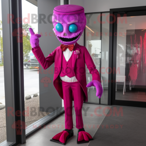 Magenta Undead mascot costume character dressed with a Suit Pants and Bow ties