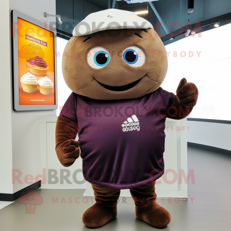 Brown Cupcake mascot costume character dressed with a Sweatshirt and Bracelets Brown Cupcake mascot costume character dressed with a Sweatshirt and Bracelets