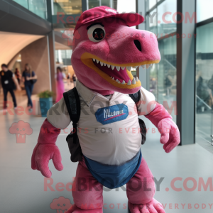 Pink T Rex maskot kostume...
