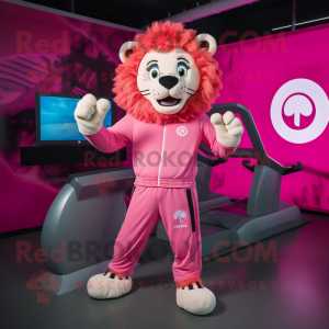 Pink Tamer Lion mascot costume character dressed with a Joggers and Wraps