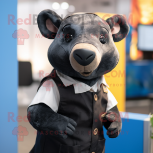 Black Tapir mascot costume character dressed with a Overalls and Ties