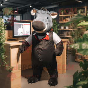 Black Tapir mascot costume character dressed with a Overalls and Ties