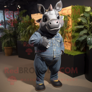 Black Rhinoceros mascot costume character dressed with a Bootcut Jeans and Earrings