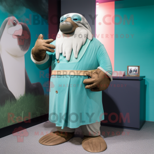 Teal Walrus maskot kostym...