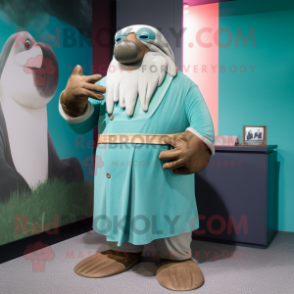 Teal Walrus mascot costume character dressed with a Culottes and Watches