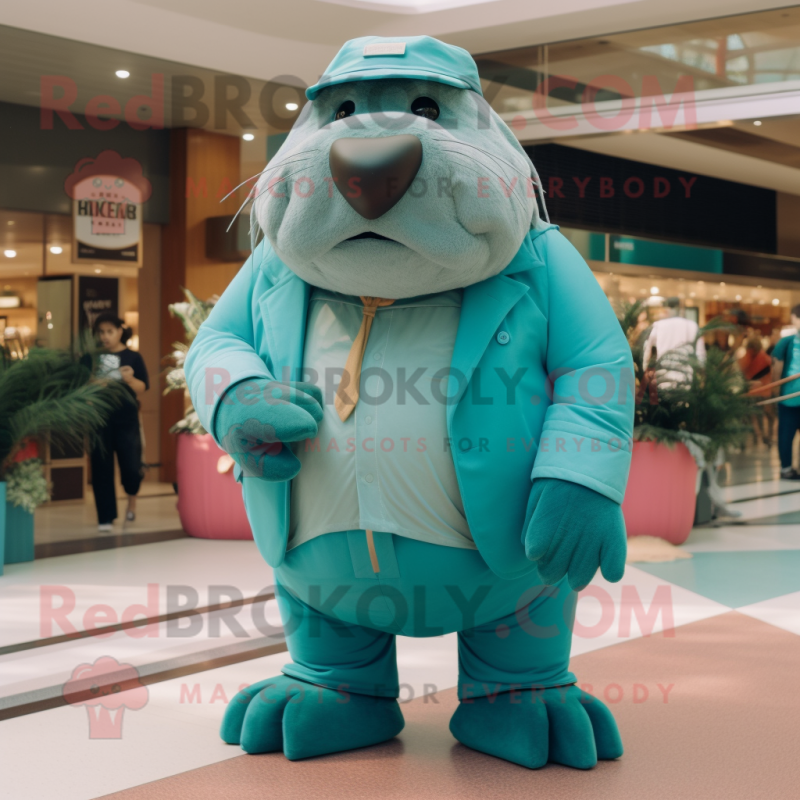 Teal Walrus mascot costume character dressed with a Culottes and Watches