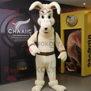 Cream Gazelle mascot costume character dressed with a Chinos and Cummerbunds