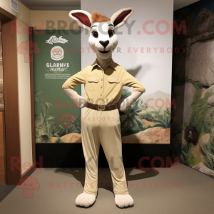 Cream Gazelle mascot costume character dressed with a Chinos and Cummerbunds
