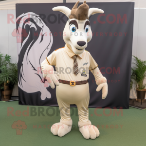 Cream Gazelle mascot costume character dressed with a Chinos and Cummerbunds