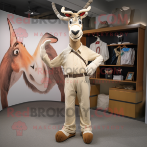 Cream Gazelle mascot costume character dressed with a Chinos and Cummerbunds