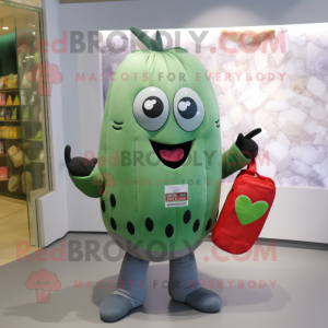 Gray Watermelon mascot costume character dressed with a Button-Up Shirt and Clutch bags