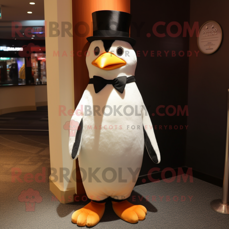 Cream Penguin mascot costume character dressed with a Dress and Tie pins