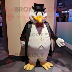Cream Penguin mascot costume character dressed with a Dress and Tie pins