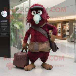 Maroon Kiwi mascot costume character dressed with a Capri Pants and Handbags