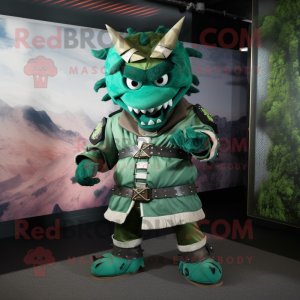 Green Samurai mascot costume character dressed with a Bomber Jacket and Ties