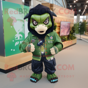 Green Samurai mascot costume character dressed with a Bomber Jacket and Ties