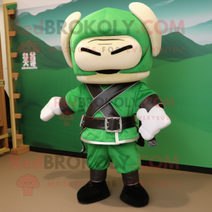Green Samurai mascot costume character dressed with a Bomber Jacket and Ties